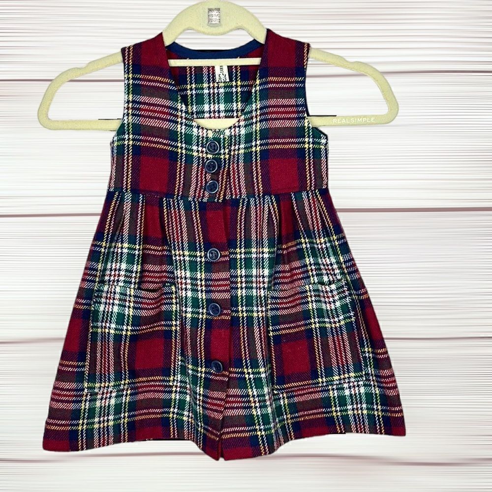Vtg Maskit Israel Girls Royal Stewart Tartan Jumper Dress Wool (?) Pockets 4 Y